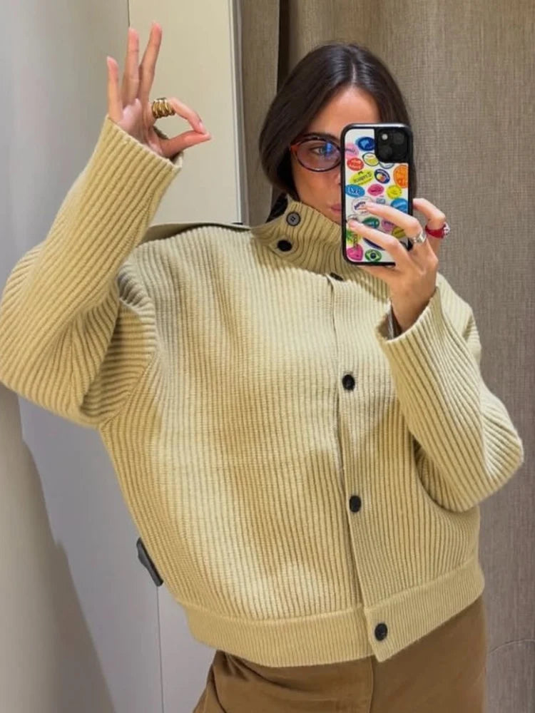 Stand-Collar Knitted Cardigan | Women's Loose Single-Breasted Sweater Coat