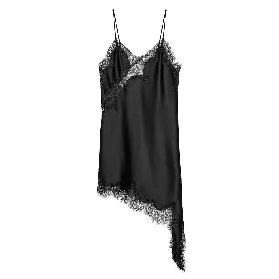 Lace-Splice Asymmetric Sleeveless Dress | Women's Slim Backless Occasion Dress