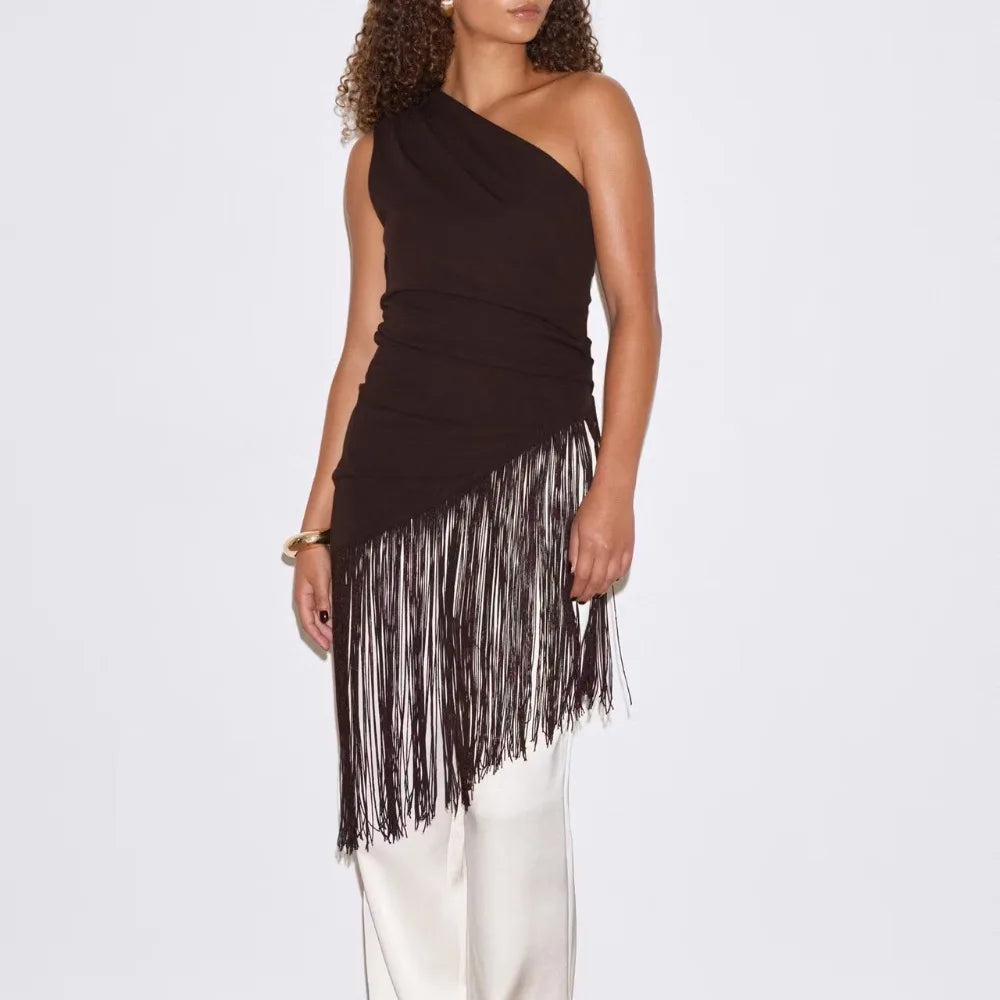 Tasseled One-Shoulder Top | Women's Asymmetric Backless Blouse