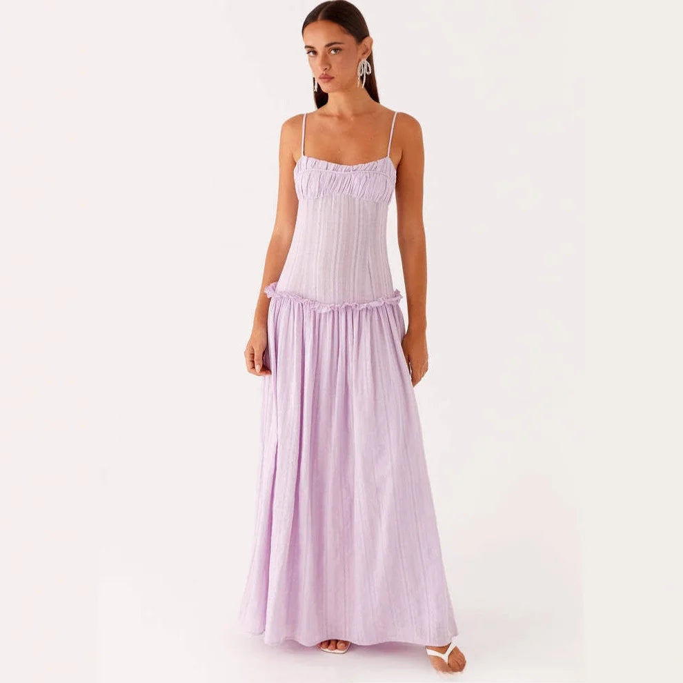 Strappy A-Line Slip Dress | Women's Long Solid Summer Dress