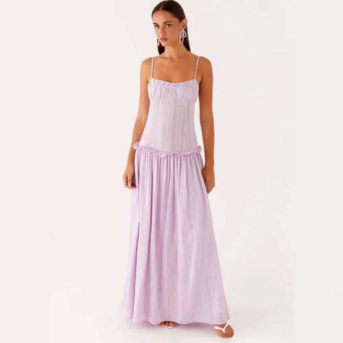 Strappy A-Line Slip Dress | Women's Long Solid Summer Dress
