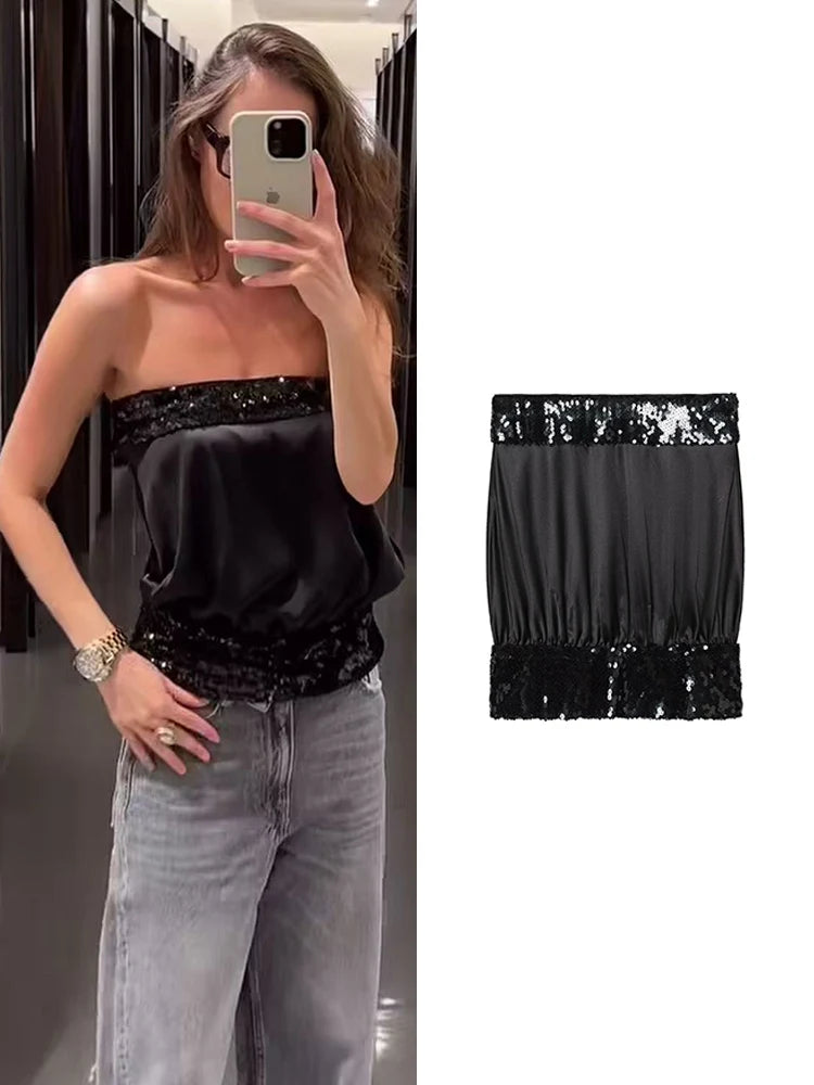 Sequin Strapless Tube Top | Women's Off-Shoulder Evening Wear