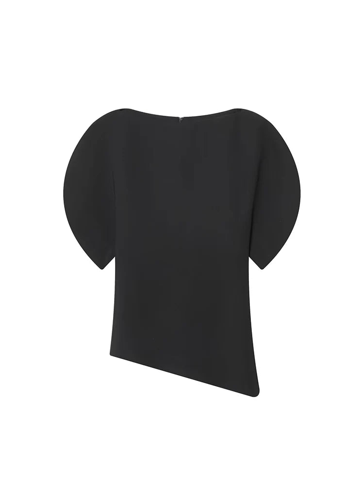 Puff-Sleeve Asymmetric Hem Blouse | Women's Short-Sleeve Summer Top
