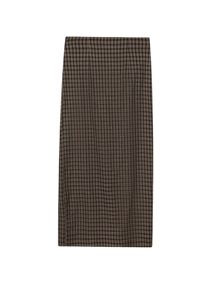 Plaid Straight-Cut Midi Skirt | Women's High-Waist Tailored Skirt