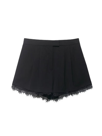 Lace-Trim Cropped Blazer & Shorts Set | Women's V-Neck Two-Piece Co-ord