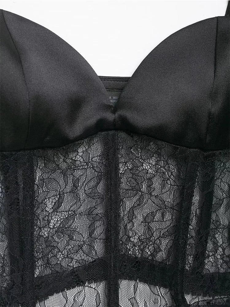 Lace Crop Bustier Cami | Women's Solid Sleeveless Sling Top