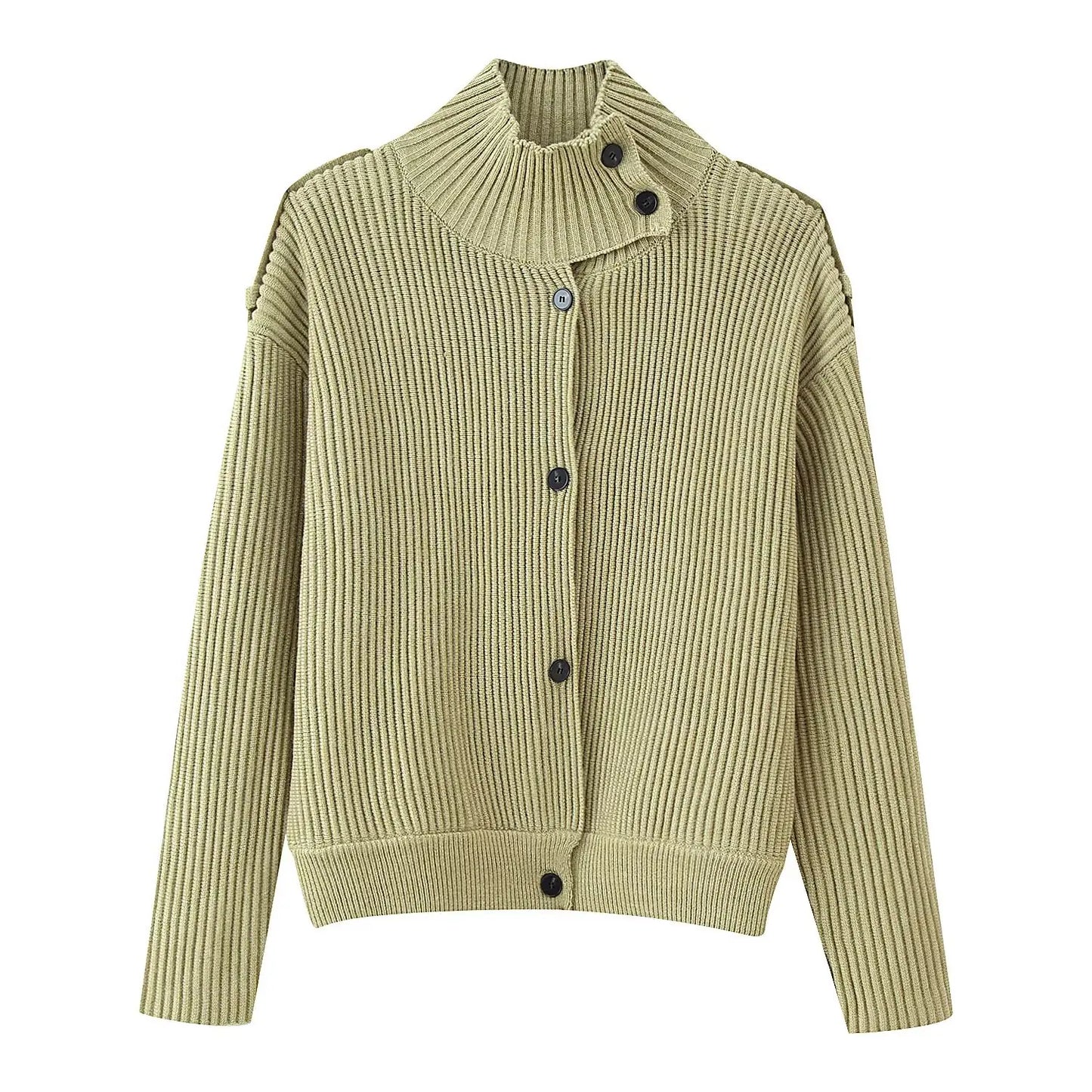 Stand-Collar Knitted Cardigan | Women's Loose Single-Breasted Sweater Coat
