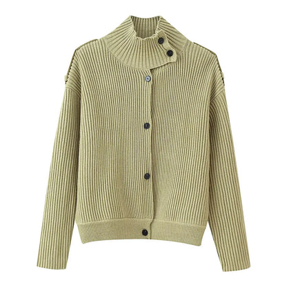 Stand-Collar Knitted Cardigan | Women's Loose Single-Breasted Sweater Coat