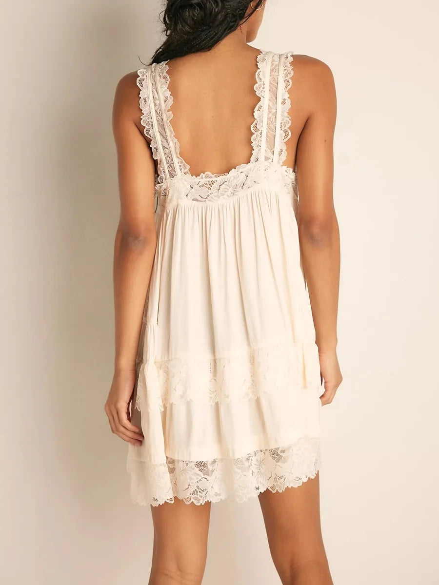 Floral Lace-Trim Babydoll Dress | Women's Ruffle Mesh Mini Dress