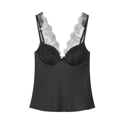 Lace-Panel Deep-V Cami Top | Women's Sleeveless Sling Casualwear