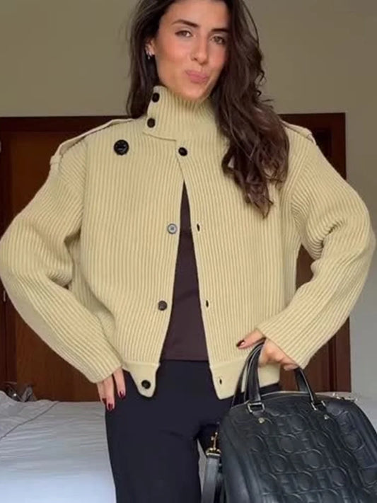 Stand-Collar Knitted Cardigan | Women's Loose Single-Breasted Sweater Coat