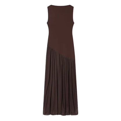 Pleated Tulle Maxi Dress | Women's Sleeveless Mesh Evening Dress