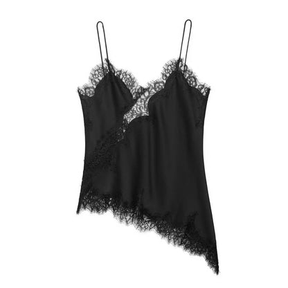 Lace-Splice Backless Cami | Women's V-Neck Asymmetric Sling Top