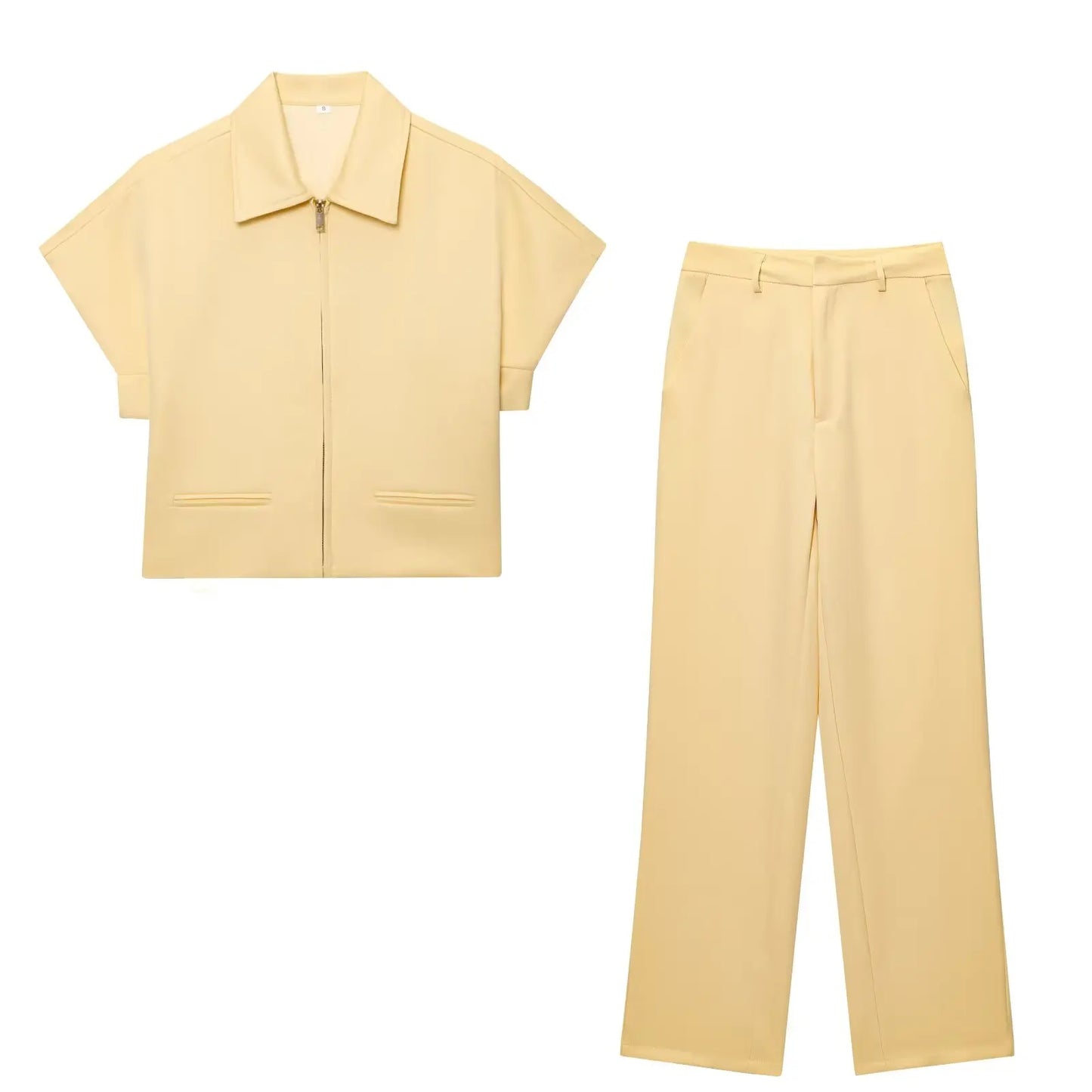 Zip-Front Blazer & Wide-Leg Trousers Set | Women's Summer Two-Piece Co-ord