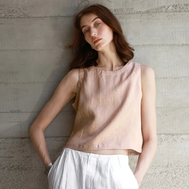 Reversible Linen Crop Tank | Women's Two-Way Sleeveless Top