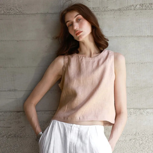 Reversible Linen Crop Tank | Women's Two-Way Sleeveless Top