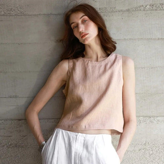 Reversible Linen Crop Tank | Women's Two-Way Sleeveless Top