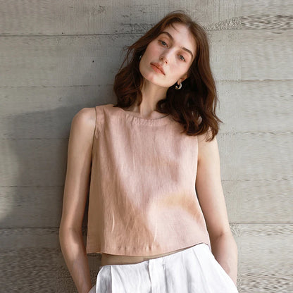Reversible Linen Crop Tank | Women's Two-Way Sleeveless Top
