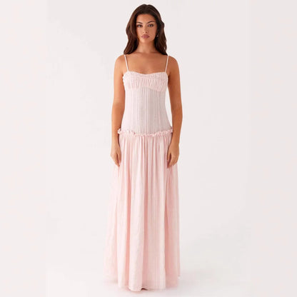 Strappy A-Line Slip Dress | Women's Long Solid Summer Dress