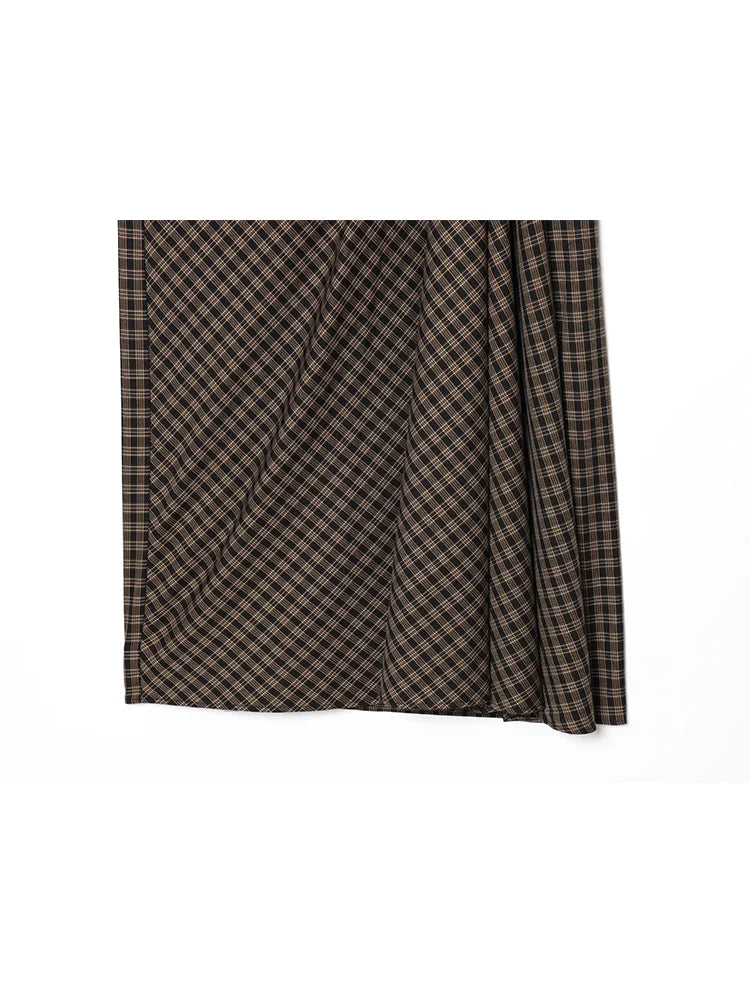 Plaid Straight-Cut Midi Skirt | Women's High-Waist Tailored Skirt