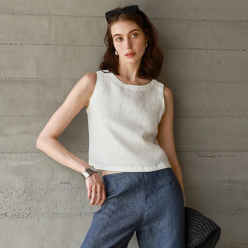 Reversible Linen Crop Tank | Women's Two-Way Sleeveless Top