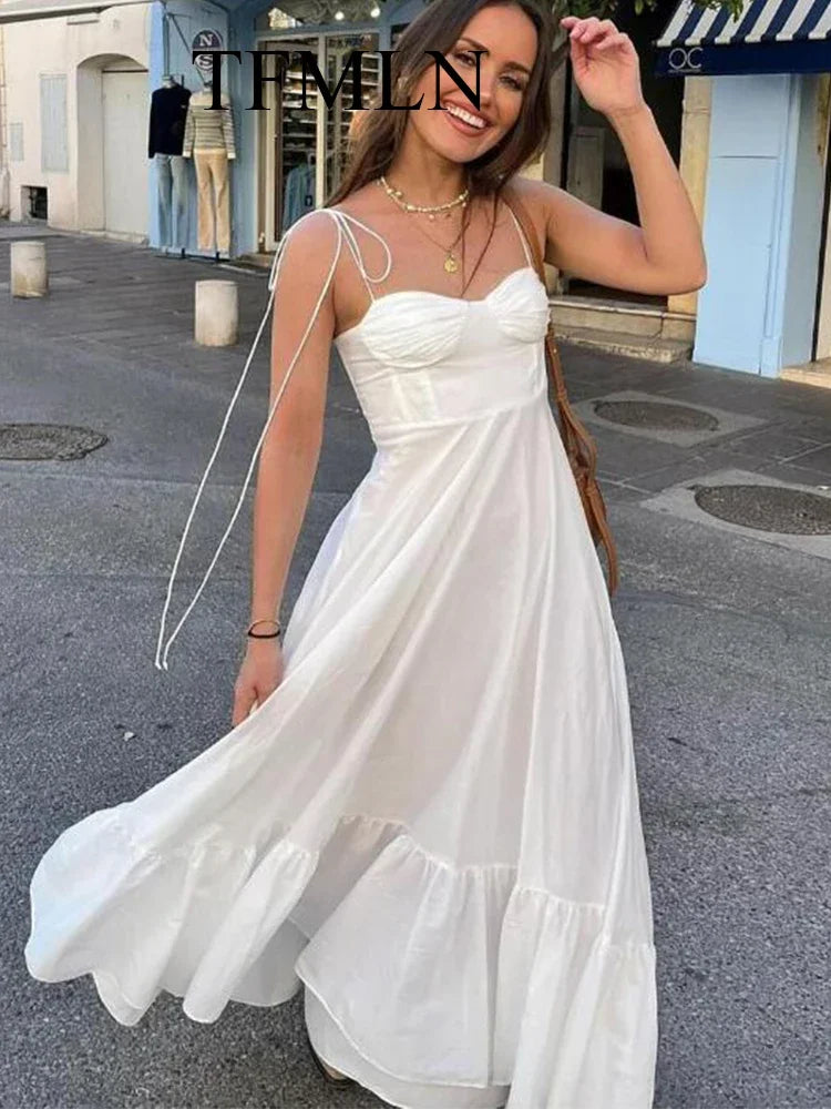 Tiered Spaghetti-Strap Maxi Dress | Women's A-Line High-Waist Party Dress
