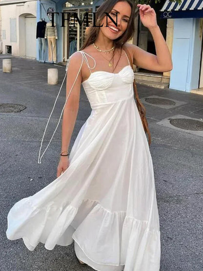 Tiered Spaghetti-Strap Maxi Dress | Women's A-Line High-Waist Party Dress