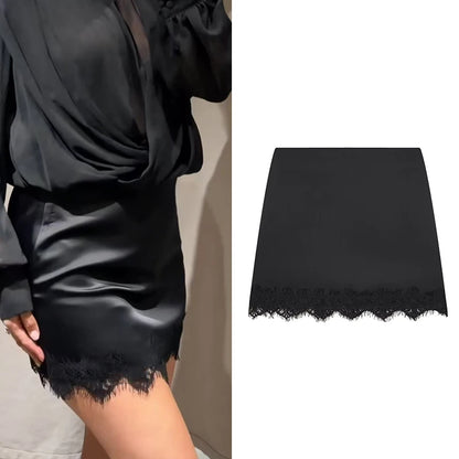 Lace A-Line Mini Skirt | Women's Pleated High-Waist Short Skirt
