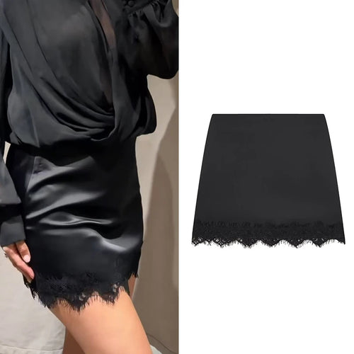 Lace A-Line Mini Skirt | Women's Pleated High-Waist Short Skirt