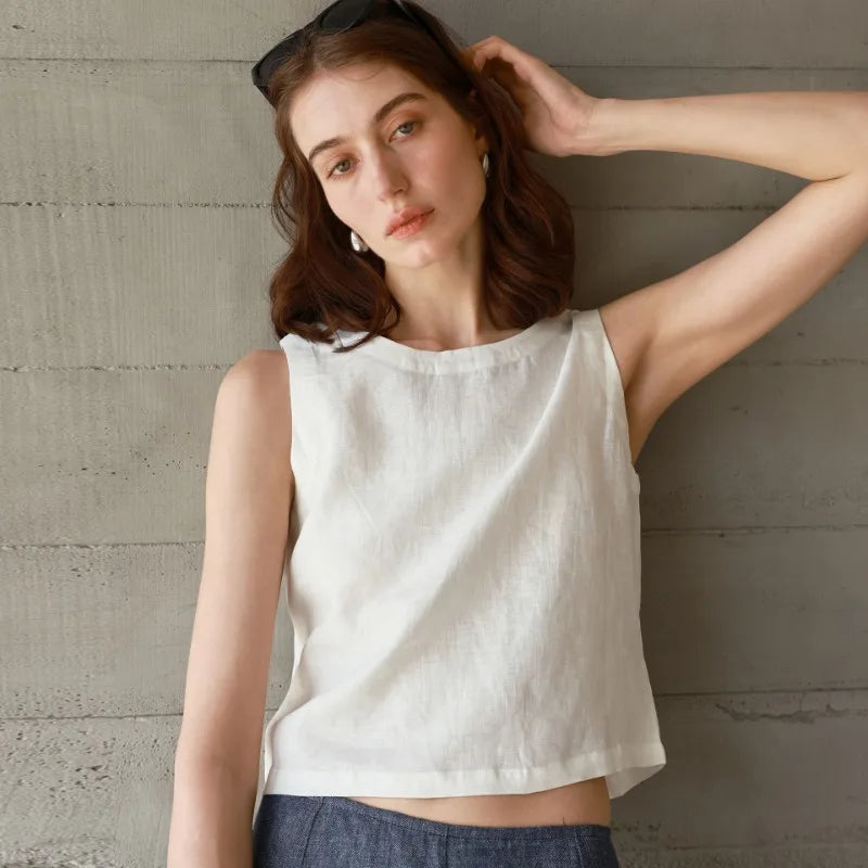 Reversible Linen Crop Tank | Women's Two-Way Sleeveless Top