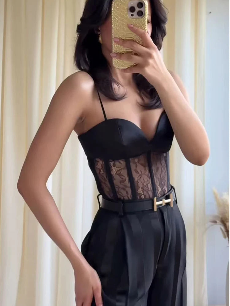 Lace Crop Bustier Cami | Women's Solid Sleeveless Sling Top