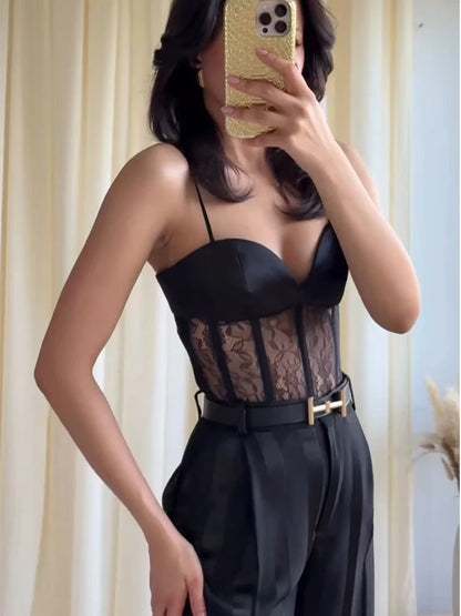 Lace Crop Bustier Cami | Women's Solid Sleeveless Sling Top