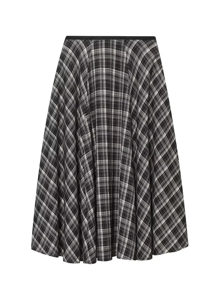 Plaid A-Line Midi Skirt | Women's Vintage Umbrella Skirt with Pockets