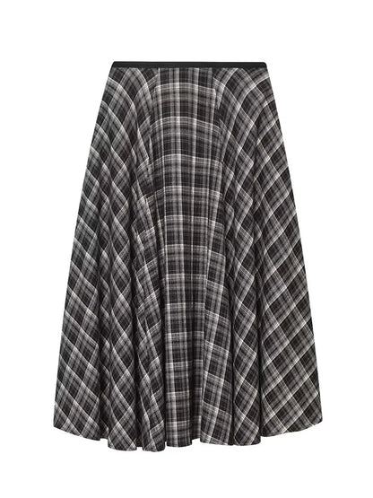 Plaid A-Line Midi Skirt | Women's Vintage Umbrella Skirt with Pockets