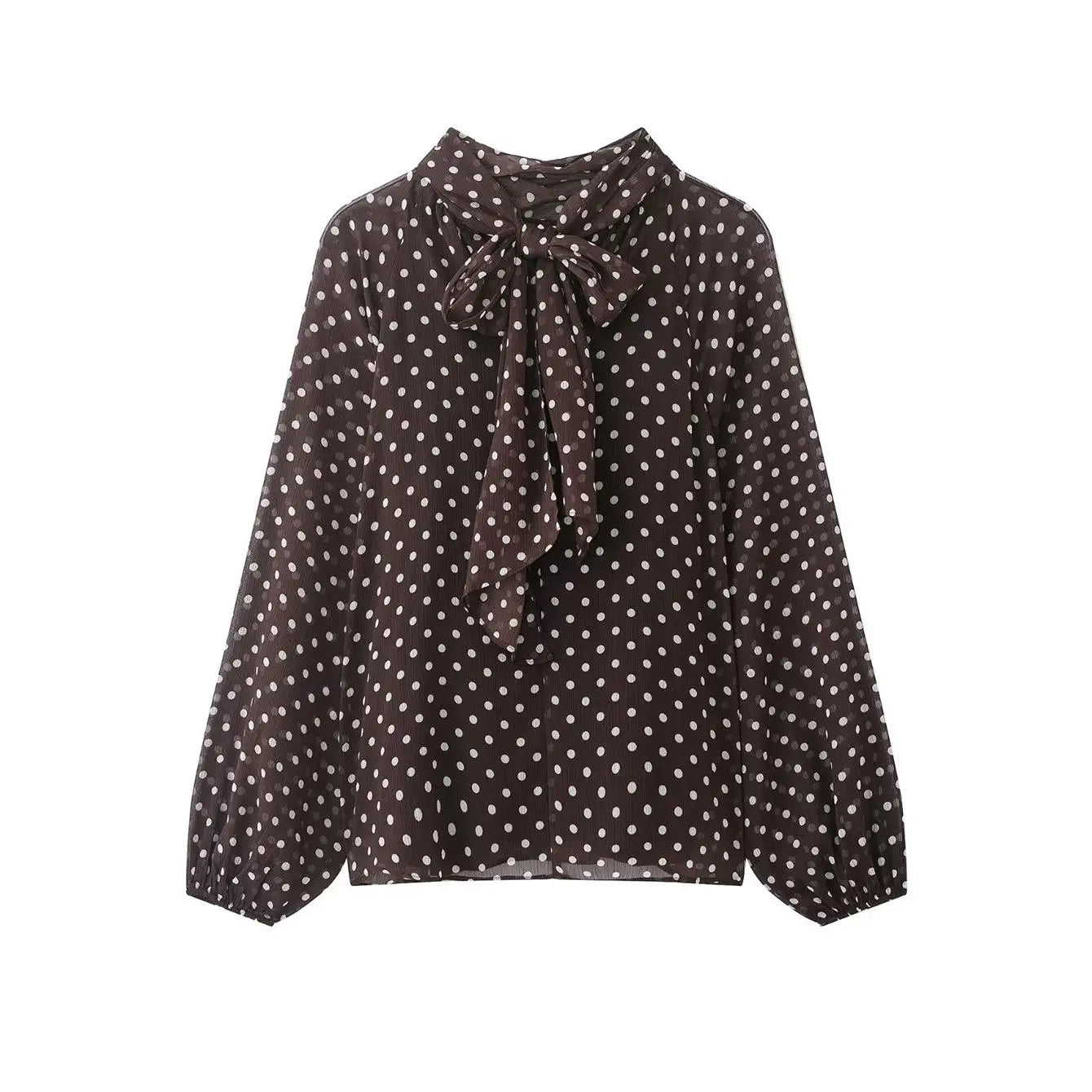 Bow-Collar Polka Dot Blouse | Women's Loose Long-Sleeve Shirt