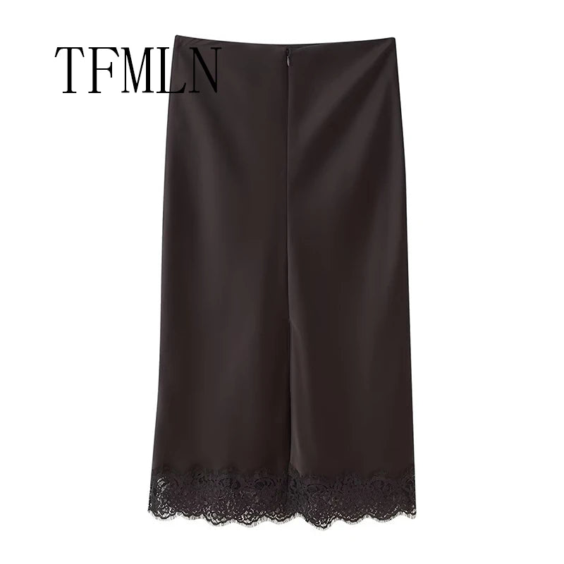Satin & Lace Wrap Midi Skirt | Women's Elegant Half Skirt