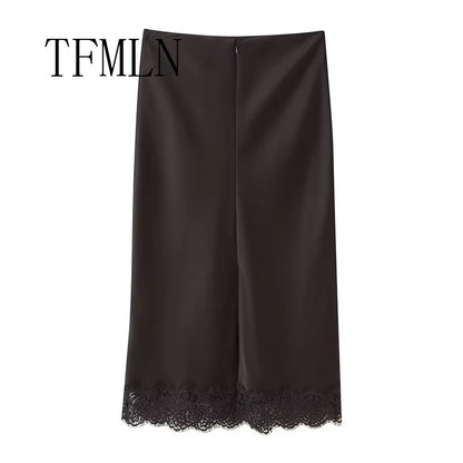 Satin & Lace Wrap Midi Skirt | Women's Elegant Half Skirt