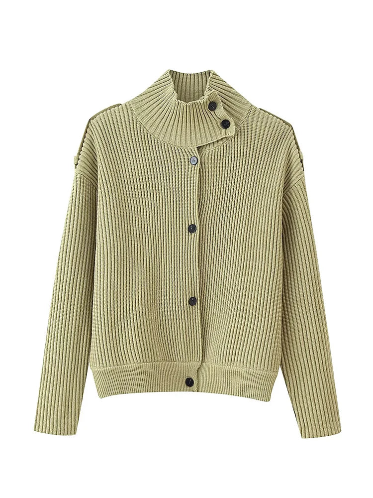 Stand-Collar Knitted Cardigan | Women's Loose Single-Breasted Sweater Coat