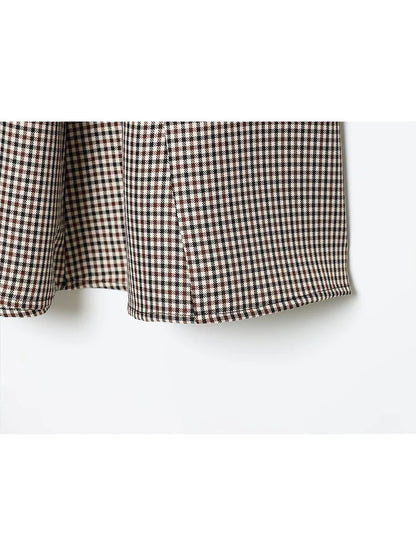 Houndstooth A-Line Midi Skirt | Women's Belted Side-Zip Plaid Skirt