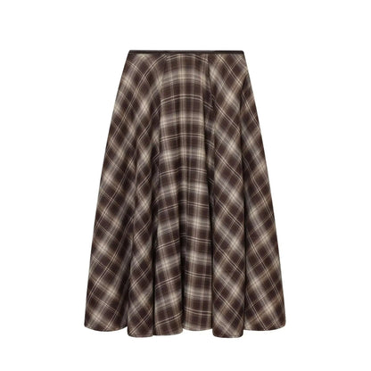 Plaid A-Line Midi Skirt | Women's Vintage Umbrella Skirt with Pockets