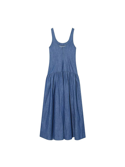 Denim Sleeveless Midi Dress | Women's Slim-Fit A-Line Slip Dress