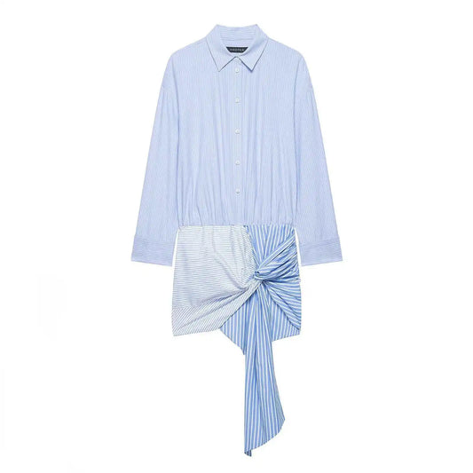 High-Waist V-Neck Shirt Dress | Women's Long-Sleeve Mini Dress