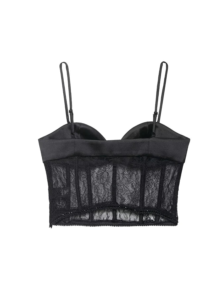 Lace Crop Bustier Cami | Women's Solid Sleeveless Sling Top