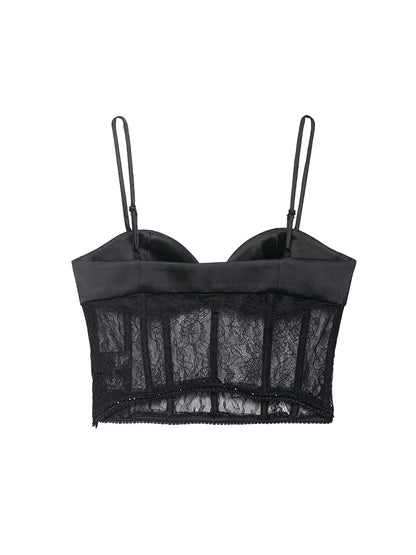 Lace Crop Bustier Cami | Women's Solid Sleeveless Sling Top