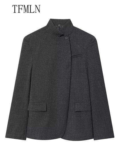 Stand-Collar Single-Button Blazer | Women's Relaxed Tailored Outerwear