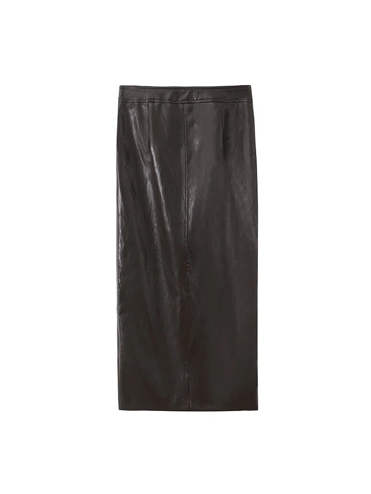 PU Leather Tank Top & Midi Skirt Set | Women's Belted Two-Piece Outfit