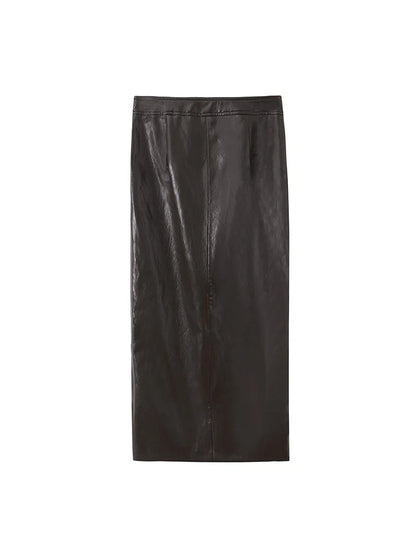 PU Leather Tank Top & Midi Skirt Set | Women's Belted Two-Piece Outfit