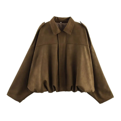 Suede Oversized Bomber Jacket | Women's Zip-Front Casual Outerwear