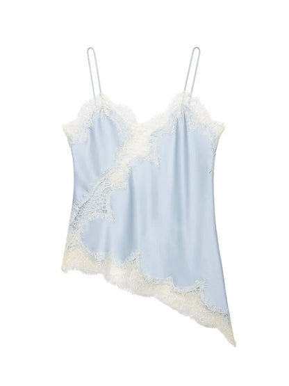 Lace-Splice Backless Cami | Women's V-Neck Asymmetric Sling Top