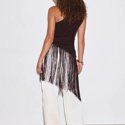 Tasseled One-Shoulder Top | Women's Asymmetric Backless Blouse